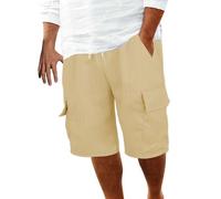 Pantalones cortos casuales de algodón y lino para hombre, pantalones cortos de trabajo para verano, playa, retro, deportivos, pantalones cortos transpirables para hombre, caqui, XL