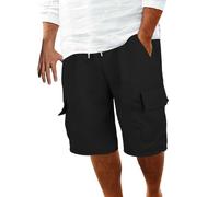 Pantalones cortos casuales de algodón y lino para hombre, pantalones cortos de trabajo para verano, playa, retro, deportivos, pantalones cortos transpirables para hombre, Negro, 3XL