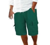 Pantalones cortos casuales de algodón y lino para hombre, pantalones cortos de trabajo para verano, playa, retro, deportivos, pantalones cortos transpirables para hombre, verde, XXL
