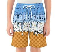 Pantalones Cortos Casuales de Verano con Estampado de Hielo para niñas, con Bolsillos, Tejido de Malla Transpirable, un Atuendo Divertido y cómodo para niños pequeños. (Sky Blue, 7-8 Years)
