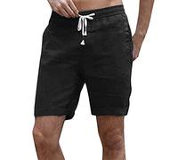Pantalones cortos casuales de verano para hombre, fruncidos, color sólido, con bolsillos, pantalones cortos de verano sueltos, pantalones cortos de entrenamiento para hombre, Negro, M