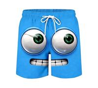 Pantalones cortos casuales para hombre con divertido rostro de dibujos animados en 3D para actividades al aire libre, días de playa, azul, M
