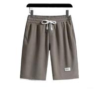 Pantalones cortos casuales para hombre con estructura de gofre, diseño falso de dos piezas, corte recto hasta la rodilla, para verano, poliéster, en varios colores, dos piezas falsas (4XL marrón)