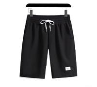Pantalones cortos casuales para hombre con estructura de gofre, diseño falso de dos piezas, corte recto hasta la rodilla, para verano, poliéster, en varios colores, dos piezas falsas (2XL negro)
