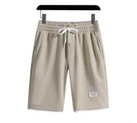 Pantalones cortos casuales para hombre con estructura de gofre, diseño falso de dos piezas, corte recto hasta la rodilla, para verano, poliéster, en varios colores, dos piezas falsas (2XL beige)
