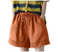 Pantalones cortos casuales para mujer, para verano, 2024, a la moda, cintura elástica, con cordón, cómodos, sueltos, para vacaciones, playa, naranja, XXL