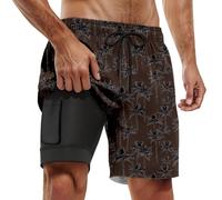 Pantalones cortos cómodos para hombre, pantalones de playa europeos de verano, para hombre, cocotero, Hawaii, ocio, deportes, doble capa, para uso diario y viajes, marrón, 3XL