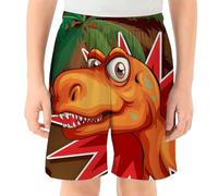 Pantalones Cortos con Dinosaurios para Niños Juego Activo Verano Tejido Elásticos Vacaciones Outdoor Diversión (Red, 2-3 Years)
