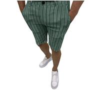 Pantalones Cortos con Mosca Ajustados elásticos Informales de Verano para Hombre, Pantalones Cortos con semicremallera, Pantalones Cortos Informales con Bolsillo a Rayas en la Cintura para (Green, S)