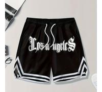 Pantalones cortos de baloncesto estampados para hombre de Gengyuan, diseñados para uso casual en Los Ángeles, con una cuerda ajustable ligeramente elástica para entrenamientos al el verano