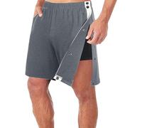 Pantalones cortos de baloncesto para hombre - Pantalones cortos casuales de corte alto con botón a presión abierto completo después de la cirugía con bolsillos laterales, pantalones cortos de pierna