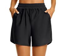 Pantalones cortos de baño de mujer traje de baño corto mujer verano traje de secado rápido multiuso deporte pantalones cortos para la natación surf correr gimnasio ocio, Negro , XXL