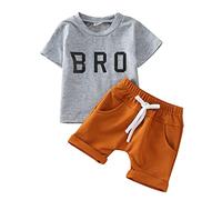 Pantalones cortos de chico Ropa Tops Conjunto de Carta Trajes Camiseta Recién Nacido Sólido Meses Mangas Casual Verano Elástico 024 Trajes y Conjunto Bebé Mes, gris, 6- 12 meses