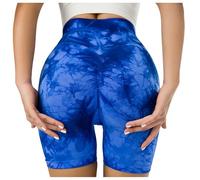 Pantalones cortos de ciclismo para mujer, ajustados, sin costuras, cintura alta, moldeadores, fitness, yoga, azul oscuro, S