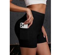 Pantalones cortos de ciclista para mujer con bolsillos, cintura alta, elastano, para entrenamiento, gimnasio, correr, yoga