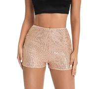 Pantalones cortos de cintura alta con lentejuelas para mujer, estilo casual, acampanado, para glamurosos, para una aventura nocturna especial, Oro Rosa, XL