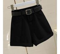 Pantalones cortos de cintura alta y pierna ancha para mujer, color sólido, acampanado, ajuste holgado, pantalones casuales de verano para vacaciones, uso diario, primavera y otoño (XL negro)