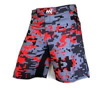 Pantalones cortos de crossfit, MMA, pantalones cortos de boxeo de Kick - camuflaje digital - Impresionantes pantalones cortos, Grey.Red.Black_XL, Digi Camo 1, XL - (36" to 38")