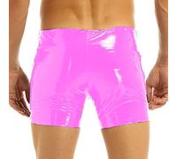 Pantalones cortos de cuero de PVC brillante sexy para hombres para sexo erótico Sexy Bottom Fetish Wetlook Latex Mini Hot Pant Zipper Leather Hot Pants Sissy,Rosado,5XL