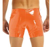 Pantalones cortos de cuero de PVC brillante sexy para hombres para sexo erótico Sexy inferior fetiche Wetlook Látex Mini pantalón caliente Cremallera de cuero Pantalones calientes Sissy,Orange,M