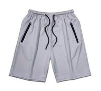 Pantalones cortos de deporte para hombre, informales, de malla, pantalones cortos para hombre, pantalones cortos para hombre, gris, L