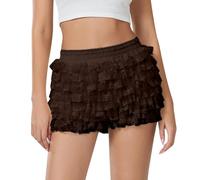 Pantalones Cortos de Encaje para Mujer Malla con Volantes Cintura Elástica Mini Shorts Retro Color Sólido Faldas Baile Hotpants Navideño Carnival n28