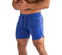 Pantalones cortos de entrenamiento para hombre de verano, pantalones deportivos con bolsillo de cremallera, malla para el tiempo libre con cordón, cómodos pantalones de tela elásticos, pantalones