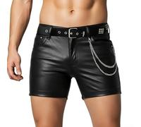 Pantalones cortos de estilo punk para hombre en piel sintética con bolsillos para discoteca, diseño recto hasta la rodilla (M negro)