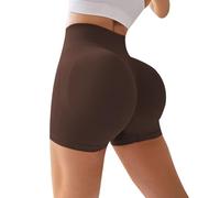 Pantalones cortos de gimnasio para mujer, cintura alta, control de abdomen, color sólido, ciclismo, deportes, pantalones cortos ajustados sin costuras, levantamiento de cadera, pantalones cortos