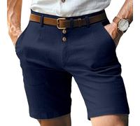 Pantalones Cortos de Golf para Hombre, Elegantes, Informales, de Trabajo, algodón, Ajustados, Verano, con Parte Delantera Plana, Color Azul Marino, ta