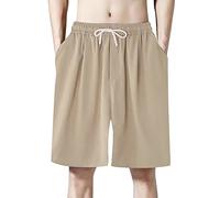 Pantalones cortos de hombre con bolsillos profundos, ajuste holgado, pantalones cortos casuales para correr, entrenamiento, baloncesto, caqui, L