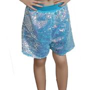 Pantalones cortos de lentejuelas brillantes para niña, para carnaval, disfraces, Halloween, fiestas, disfraces de carnaval, azul claro, 6-8 años