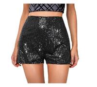 Pantalones cortos de lentejuelas para mujer, pantalones cortos brillantes de cintura alta con pierna recta y elásticos, pantalones cortos sexys con purpurina brillante para fiestas, conciertos
