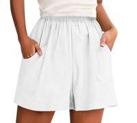 Pantalones Cortos de Lino Mujer Pantalon Algodón y Lino Verano de Pierna Ancha Shorts Cintura Alta Sueltos Short con Bolsillos Bermudas Short Deportivo para Casa y Playa