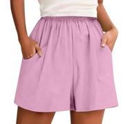 Pantalones Cortos de Lino Mujer Pantalon Algodón y Lino Verano de Pierna Ancha Shorts Cintura Alta Sueltos Short con Bolsillos Bermudas Short Deportivo para Casa y Playa