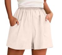 Pantalones Cortos de Lino Mujer Pantalon Algodón y Lino Verano de Pierna Ancha Shorts Cintura Alta Sueltos Short con Bolsillos Bermudas Short Deportivo para Casa y Playa