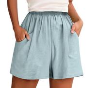 Pantalones Cortos de Lino Mujer Pantalon Algodón y Lino Verano de Pierna Ancha Shorts Cintura Alta Sueltos Short con Bolsillos Bermudas Short Deportivo para Casa y Playa