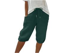 Pantalones cortos de lino para mujer 2024, a la moda, hasta la rodilla, cintura elástica, pantalones cortos casuales de verano con bolsillos, pantalones Toga, Jn, M