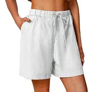 Pantalones cortos de lino para mujer, cintura elástica sólida y de algodón, pantalones cortos de verano, pantalones cortos casuales para mujer, calzoncillos tipo bóxer, pantalones cortos felices