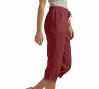 Pantalones cortos de lino para mujer, con cordón, cintura elástica, pantalones capri con bolsillos, pantalones cómodos de verano, ligeros, sueltos, de 3/4 de longitud, pantalones cortos casuales de