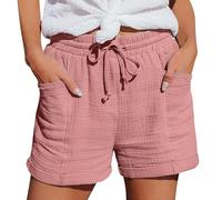 Pantalones Cortos de Lino y Algodón de Verano para Mujer Cintura Elástica con Cordón Ajustable Informales Elegantes y Holgados con Bolsillos Laterales para Playa Diario Yoga