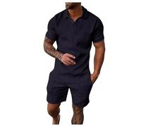 Pantalones cortos de manga corta para hombre PO LO Shirt Set Camiseta Deporte y Tiempo Libre Conjunto Plus Size Short Shorts Set, Negro , 3XL