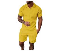 Pantalones cortos de manga corta para hombre PO LO Shirt Set Camiseta Deporte y Tiempo Libre Conjunto Plus Size Short Shorts Set, amarillo, XXL