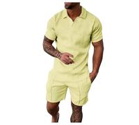 Pantalones cortos de manga corta para hombre PO LO Shirt Set Camiseta Deporte y Tiempo Libre Conjunto Plus Size Short Shorts Set, beige, XXL