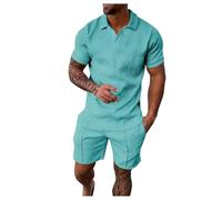 Pantalones cortos de manga corta para hombre PO LO Shirt Set Camiseta Deporte y Tiempo Libre Conjunto Plus Size Short Shorts Set, azul claro, L