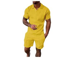 Pantalones cortos de manga corta para hombre PO LO Shirt Set Camiseta Deporte y Tiempo Libre Conjunto Plus Size Short Shorts Set, amarillo, XL