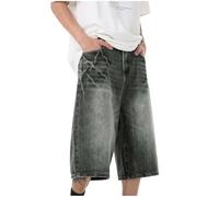 Pantalones cortos de mezclilla 3/4 para hombre, pantalones cortos holgados, pantalones cortos de mezclilla Y2K, pantalones cortos de mezclilla hip hop, pantalones cortos de pierna ancha, pantalones