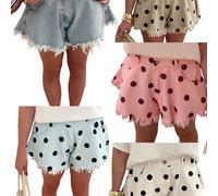 Pantalones cortos de mezclilla con dobladillo para mujer, disponibles en varios colores, colores lisos básicos, estampado de , mallas de pierna ancha