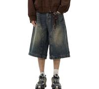 Pantalones Cortos de Mezclilla Desgastados for Hombre Rasgados Sueltos Pierna Recta Jean Corto Estilo Coreano Ropa de Calle de Verano(XL)