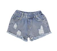Pantalones cortos de mezclilla para niñas, cintura alta elástica, pierna ancha, holgados, con bolsillos, dobladillo sin procesar, desgastados, estilo Y2K, vintage, para verano, ropa de calle, azul, 13